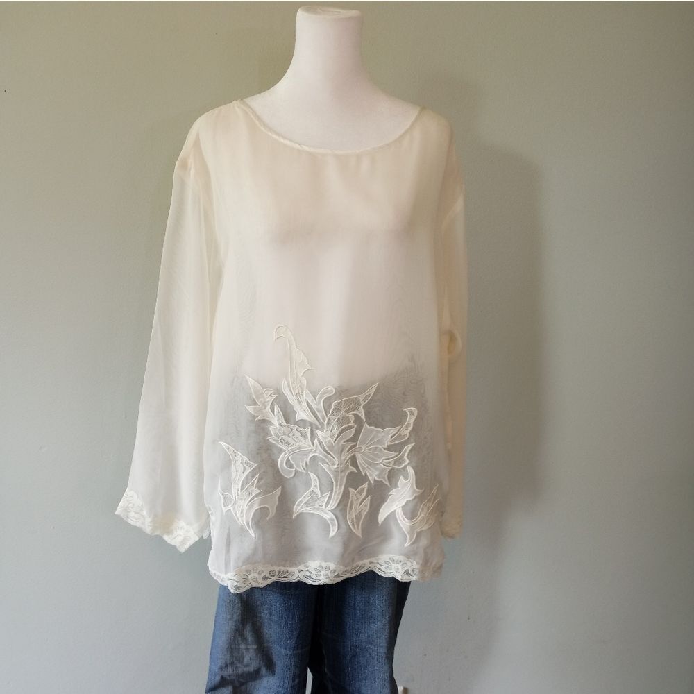 Victoria's Secret Cream Sheer Embroidered Chemise Top